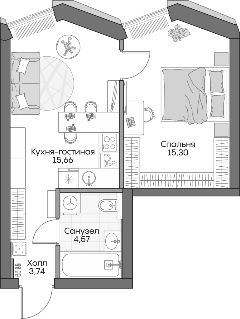 Планировка — Insider, 2-комн., 38 м²