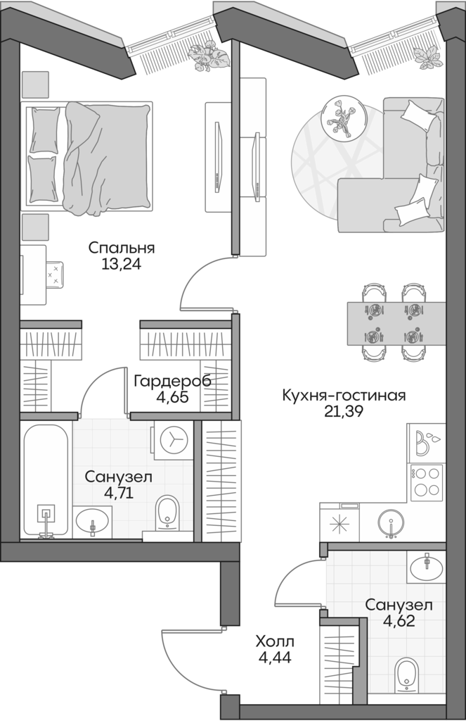 Планировка — Insider, 2-комн., 53 м²
