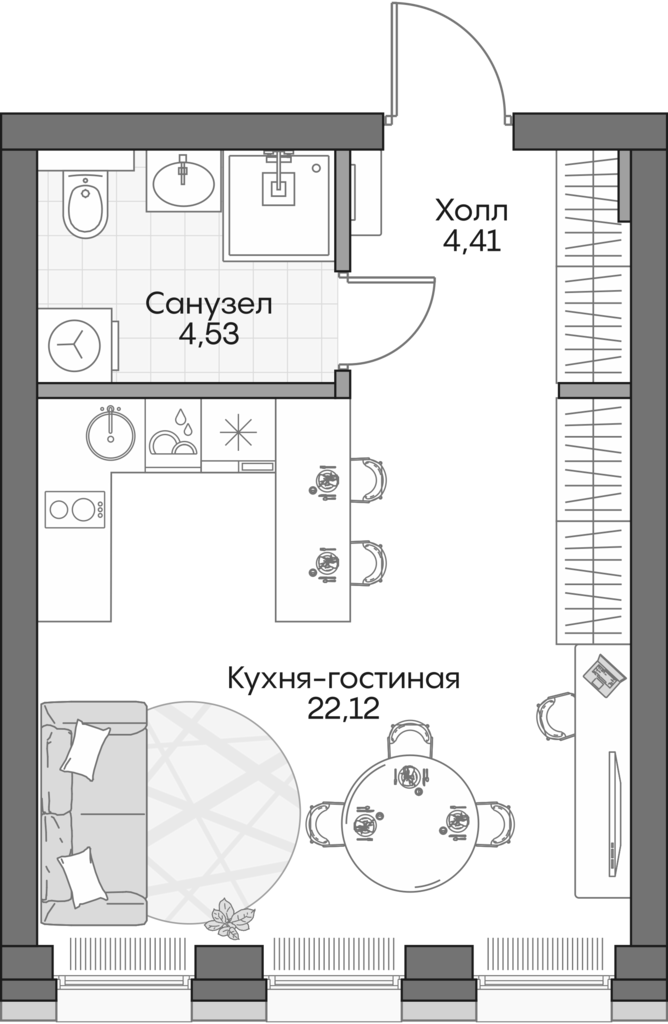 Планировка — Insider, Студия, 30 м²