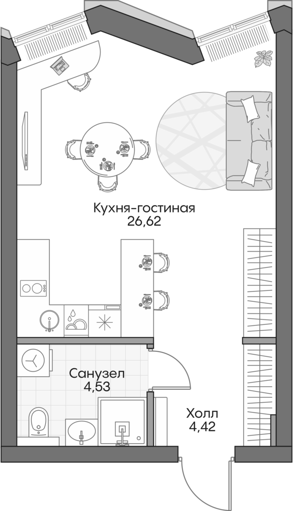 Планировка — Insider, Студия, 34 м²