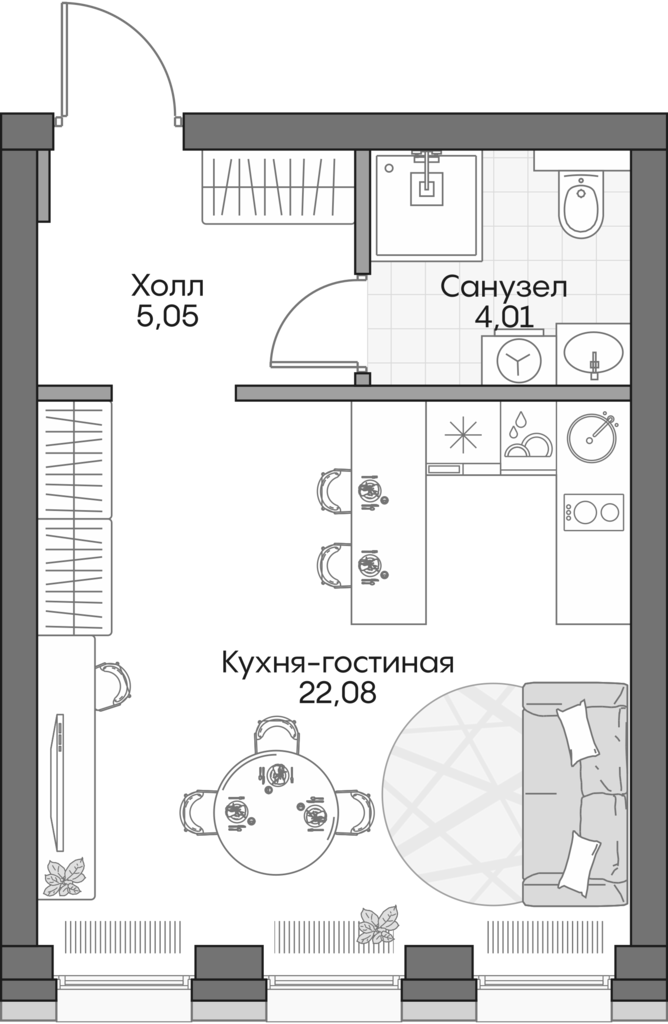 Планировка — Insider, Студия, 30 м²
