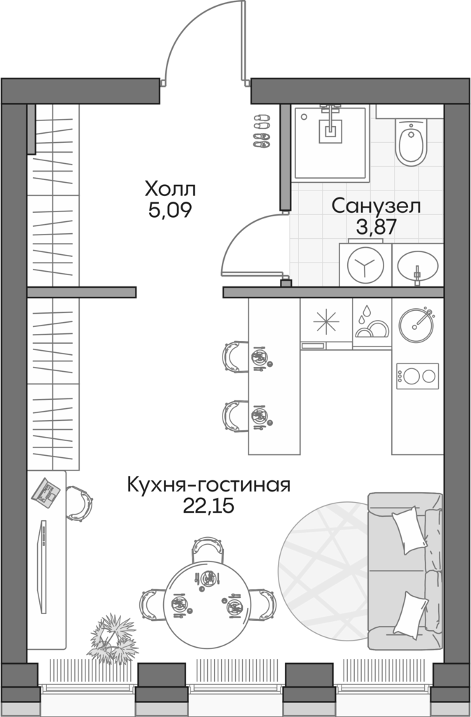 Планировка — Insider, Студия, 30 м²