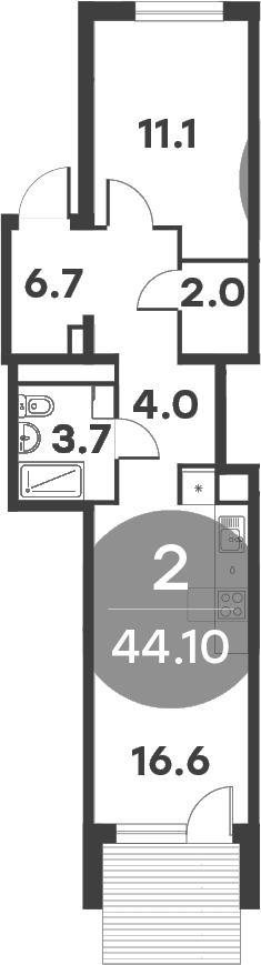 Планировка — Равновесие, 2-комн., 44 м²