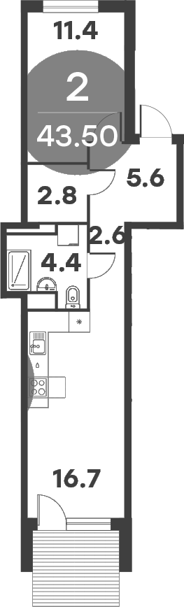 Планировка — Равновесие, 2-комн., 44 м²