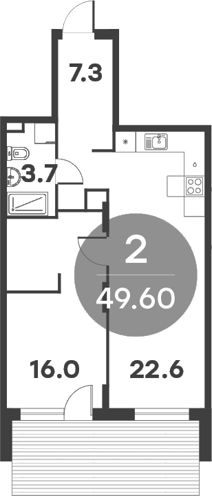 Планировка — Равновесие, 2-комн., 50 м²