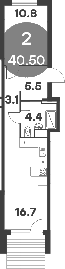 Планировка — Равновесие, 2-комн., 41 м²