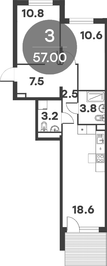 Планировка — Равновесие, 3-комн., 57 м²