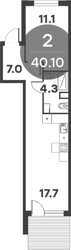 Планировка — Равновесие, 2-комн., 40 м²