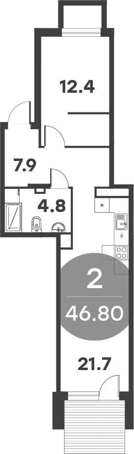 Планировка — Равновесие, 2-комн., 47 м²