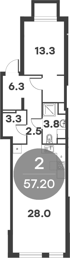 Планировка — Равновесие, 2-комн., 57 м²