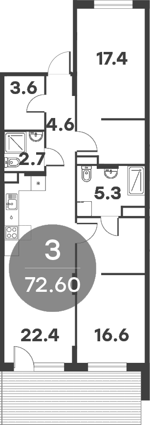 Планировка — Равновесие, 3-комн., 73 м²