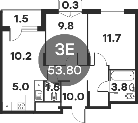 Планировка — Равновесие, 3-комн., 52 м²