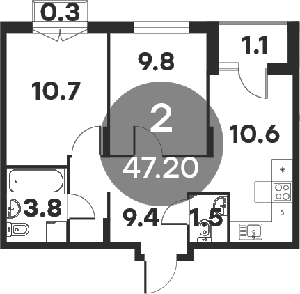 Планировка — Равновесие, 2-комн., 46 м²