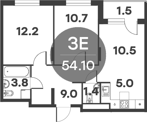 Планировка — Равновесие, 3-комн., 53 м²