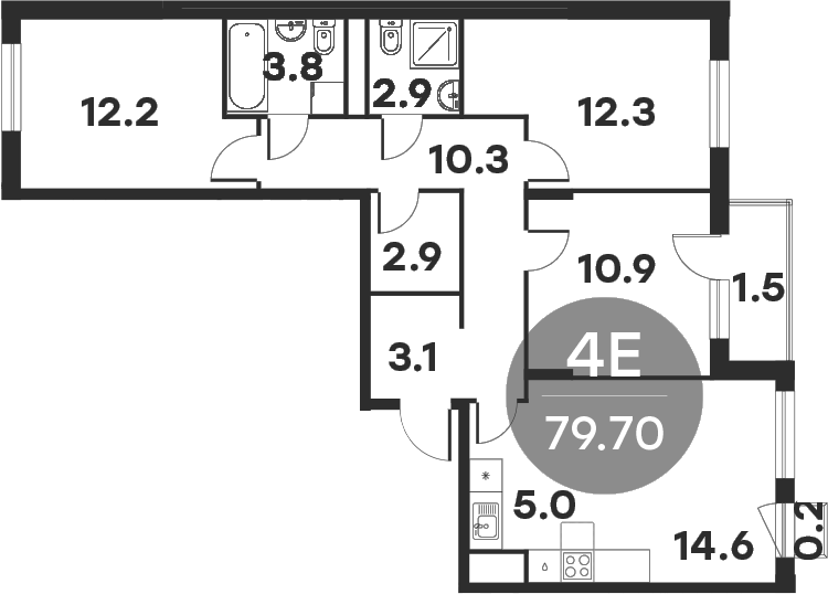 Планировка — Равновесие, 4-комн., 78 м²