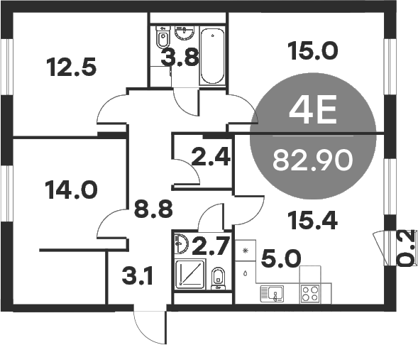 Планировка — Равновесие, 4-комн., 82 м²