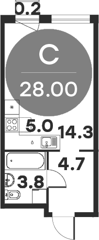 Планировка — Равновесие, Студия, 28 м²