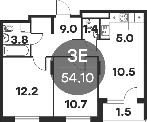 Планировка — Равновесие, 3-комн., 53 м²