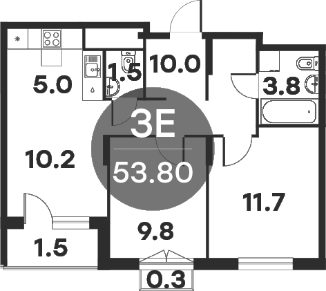 Планировка — Равновесие, 3-комн., 52 м²