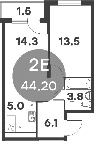 Планировка — Равновесие, 2-комн., 43 м²