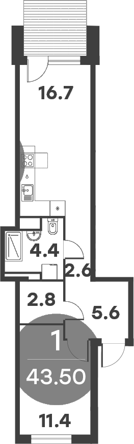 Планировка — Равновесие, 2-комн., 44 м²