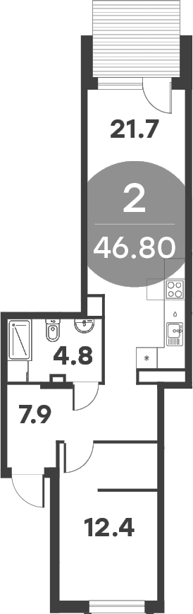 Планировка — Равновесие, 2-комн., 47 м²