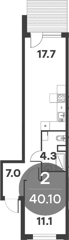 Планировка — Равновесие, 2-комн., 40 м²