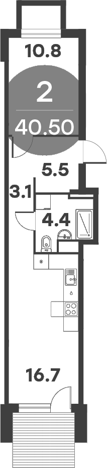 Планировка — Равновесие, 2-комн., 41 м²