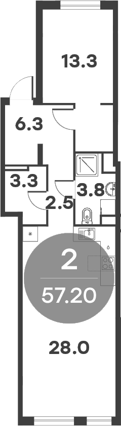 Планировка — Равновесие, 2-комн., 57 м²
