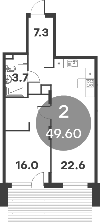 Планировка — Равновесие, 2-комн., 50 м²