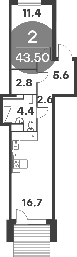 Планировка — Равновесие, 2-комн., 44 м²