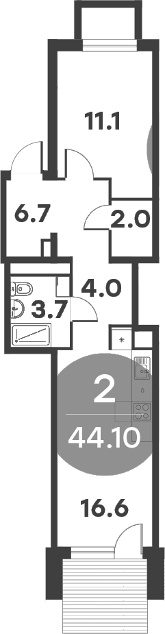 Планировка — Равновесие, 2-комн., 44 м²