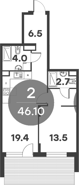 Планировка — Равновесие, 2-комн., 46 м²
