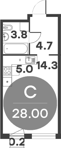 Планировка — Равновесие, Студия, 28 м²
