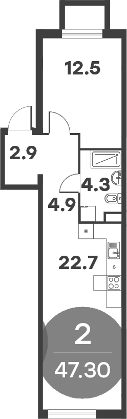 Планировка — Равновесие, 2-комн., 47 м²