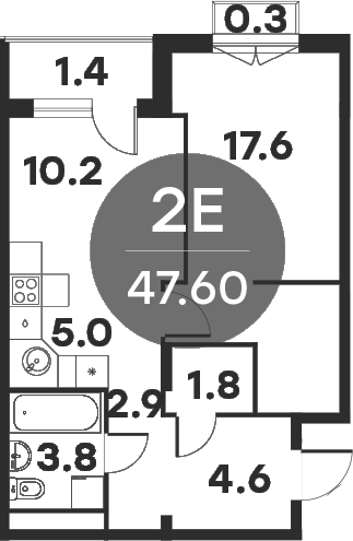 Планировка — Равновесие, 2-комн., 45 м²