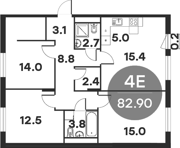 Планировка — Равновесие, 4-комн., 81 м²