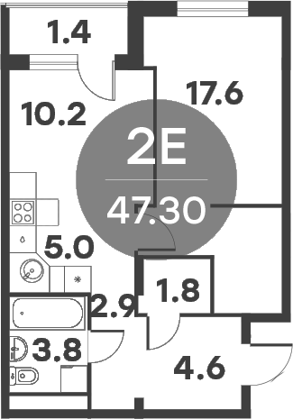 Планировка — Равновесие, 2-комн., 45 м²