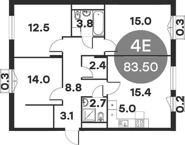 Планировка — Равновесие, 4-комн., 82 м²