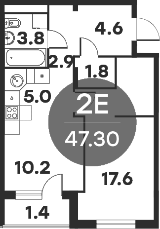 Планировка — Равновесие, 2-комн., 45 м²