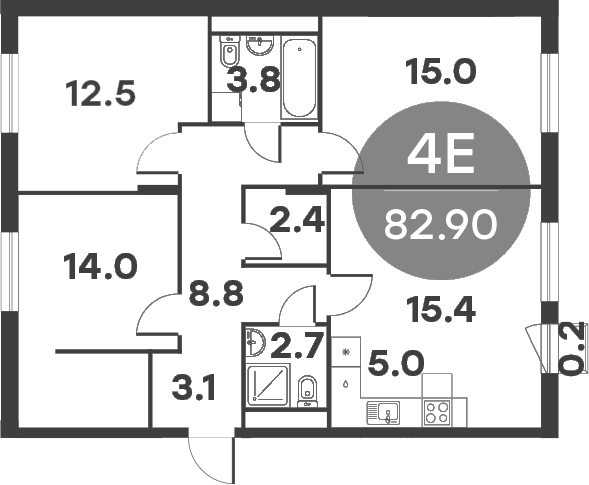 Планировка — Равновесие, 4-комн., 82 м²