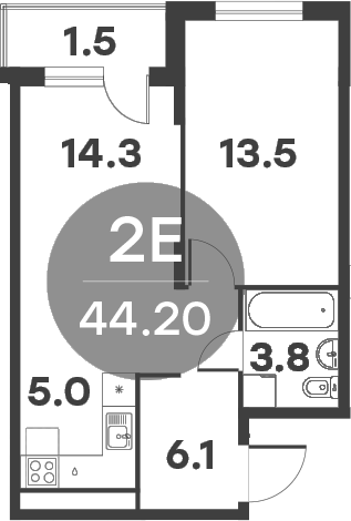 Планировка — Равновесие, 2-комн., 41 м²