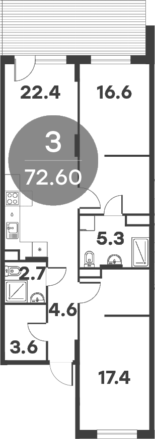 Планировка — Равновесие, 3-комн., 73 м²