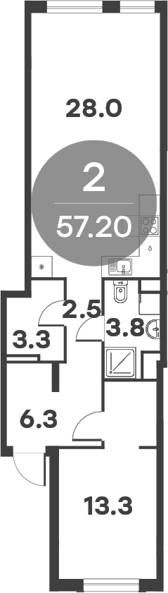 Планировка — Равновесие, 2-комн., 57 м²