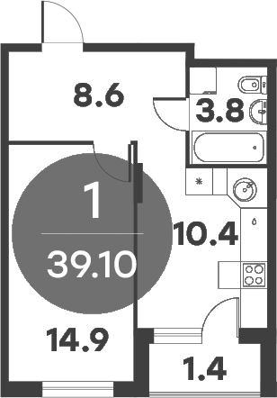 Планировка — Равновесие, 1-комн., 36 м²