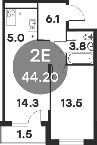 Планировка — Равновесие, 2-комн., 43 м²