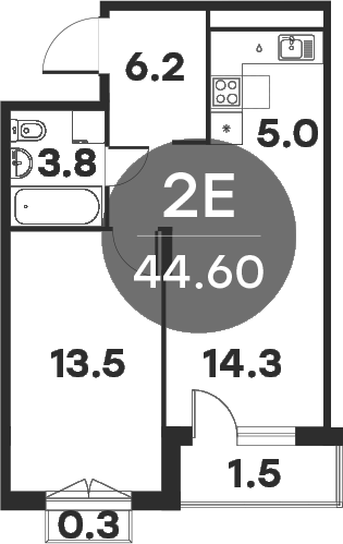 Планировка — Равновесие, 2-комн., 43 м²