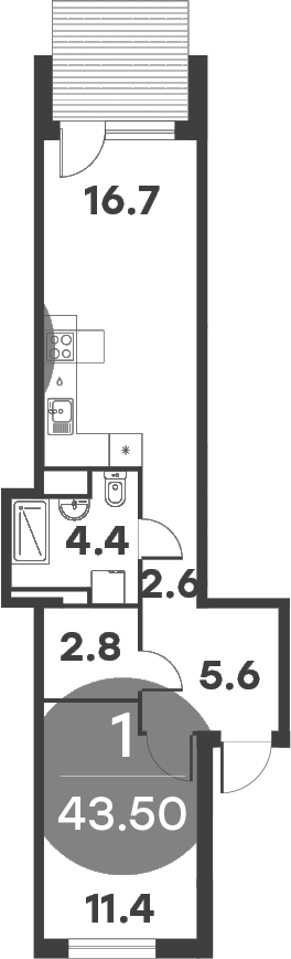 Планировка — Равновесие, 2-комн., 44 м²