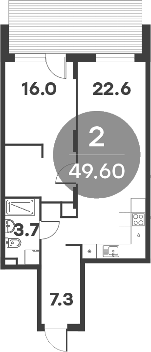 Планировка — Равновесие, 2-комн., 50 м²