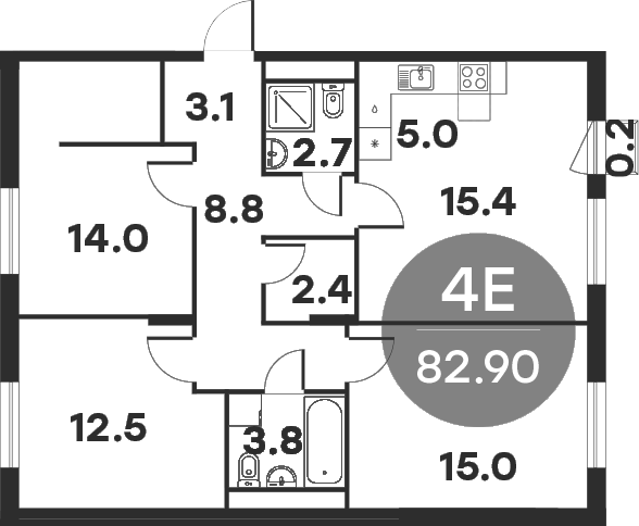 Планировка — Равновесие, 4-комн., 83 м²